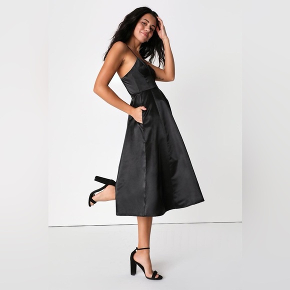 NWT Lulus Something to Celebrate Satin A-Line Midi Dress - Picture 4 of 10